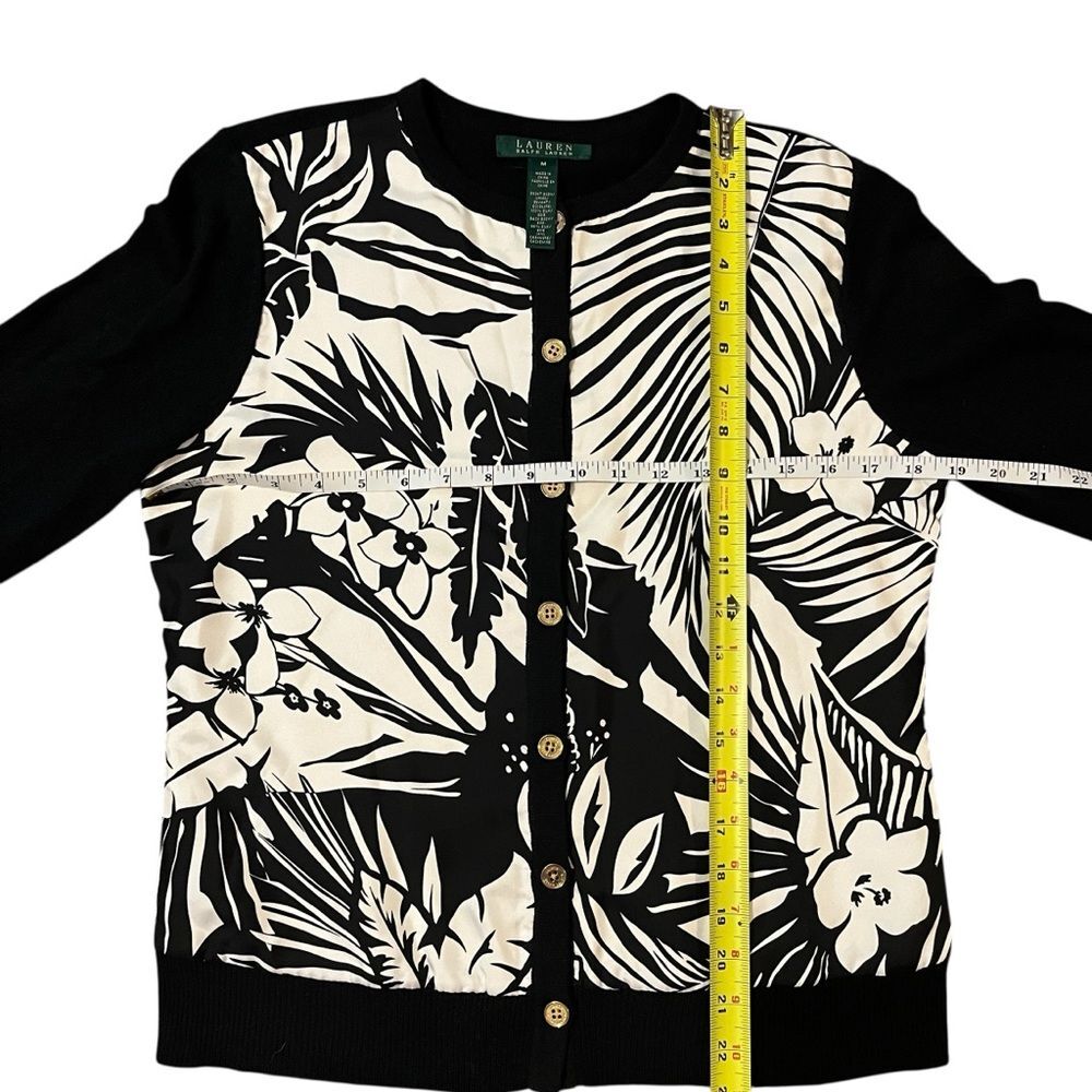Lauren Ralph Lauren Silk Cashmere Cardigan Sweater Black White Floral Medium - Picture 6 of 6